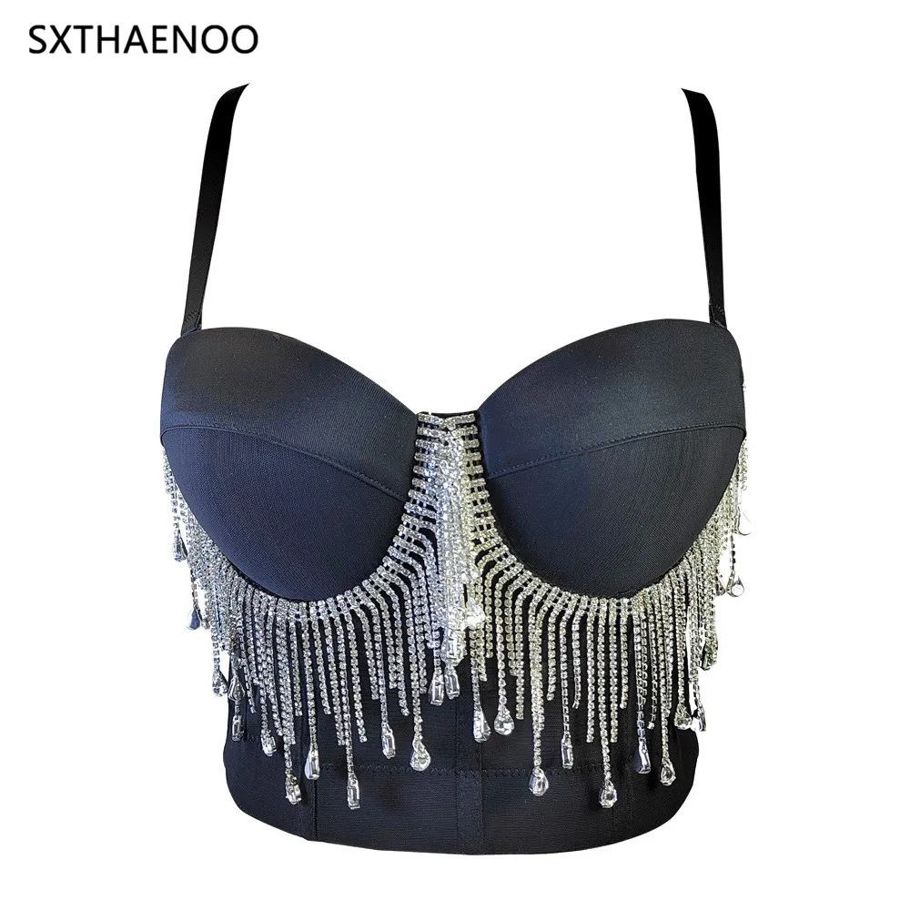 SXTHAENOO New Summer Women's Fashion Rock Camisole Rhinestone Tassel Cropped Top Sexy Tank Tops Traf 2023 Woman Ropa Mujer