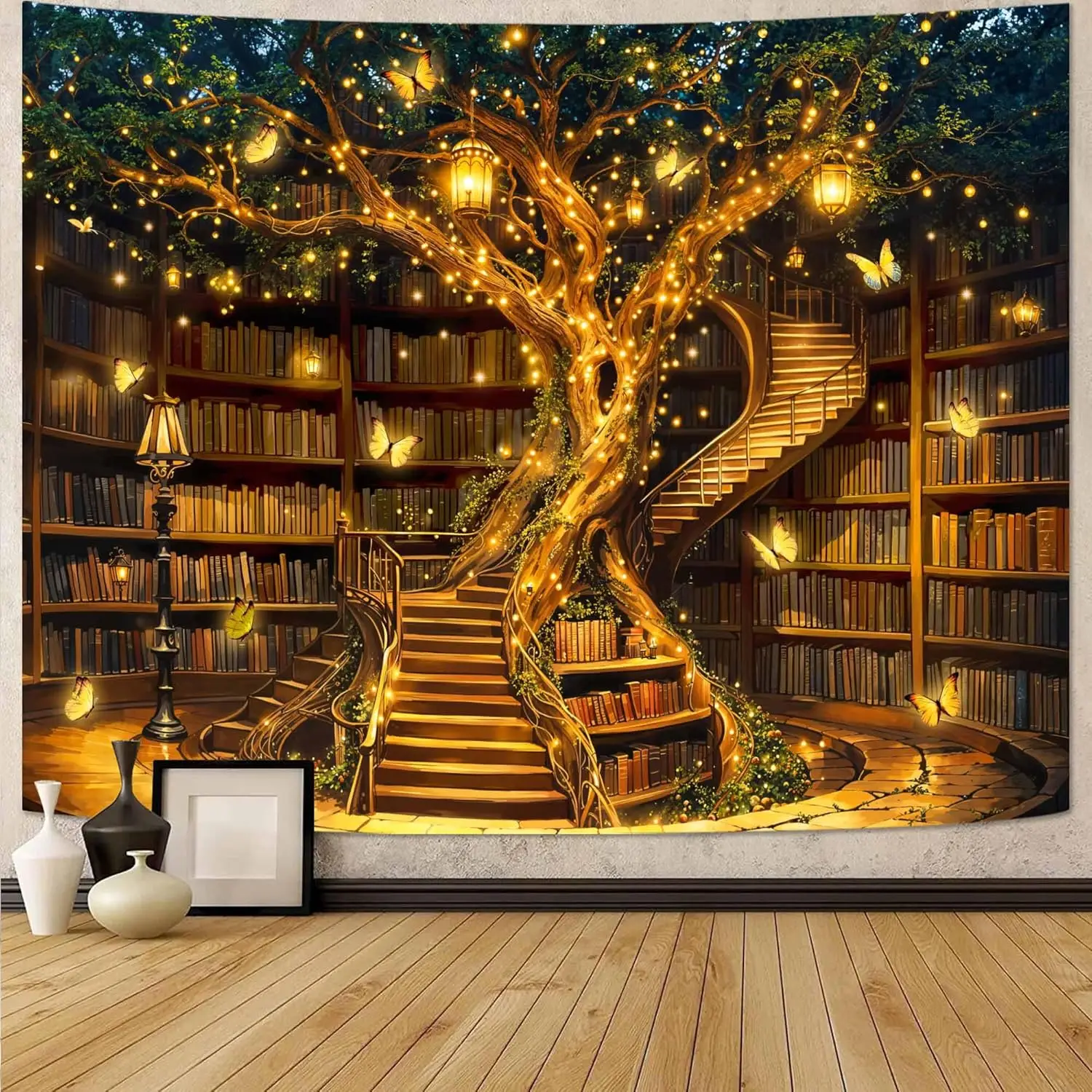 نسيج حائط لشجرة الحياة السحرية من Spenlife، نسيج شجرة رف الكتب الخيالي لديكور الغرفة، نسيج مسحور
