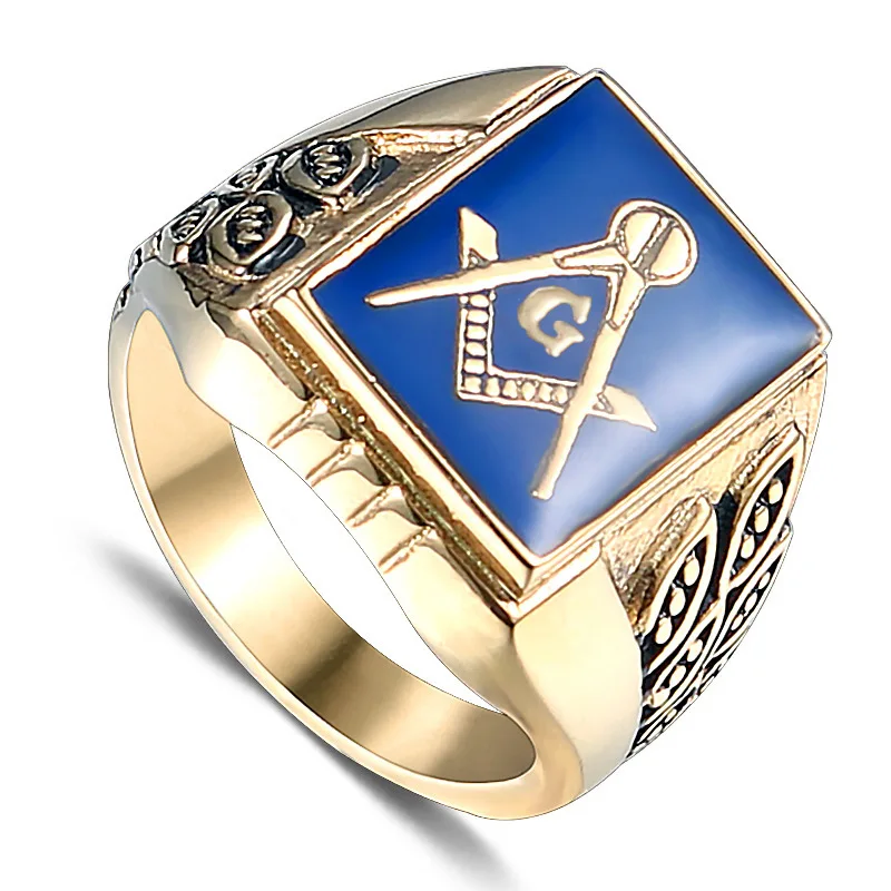 Size 7-15 Punk Rock Titanium Stainless Steel Eyes of God Masonic Freemasonry Geometric Finger Rings for Men Jewelry Gold Color