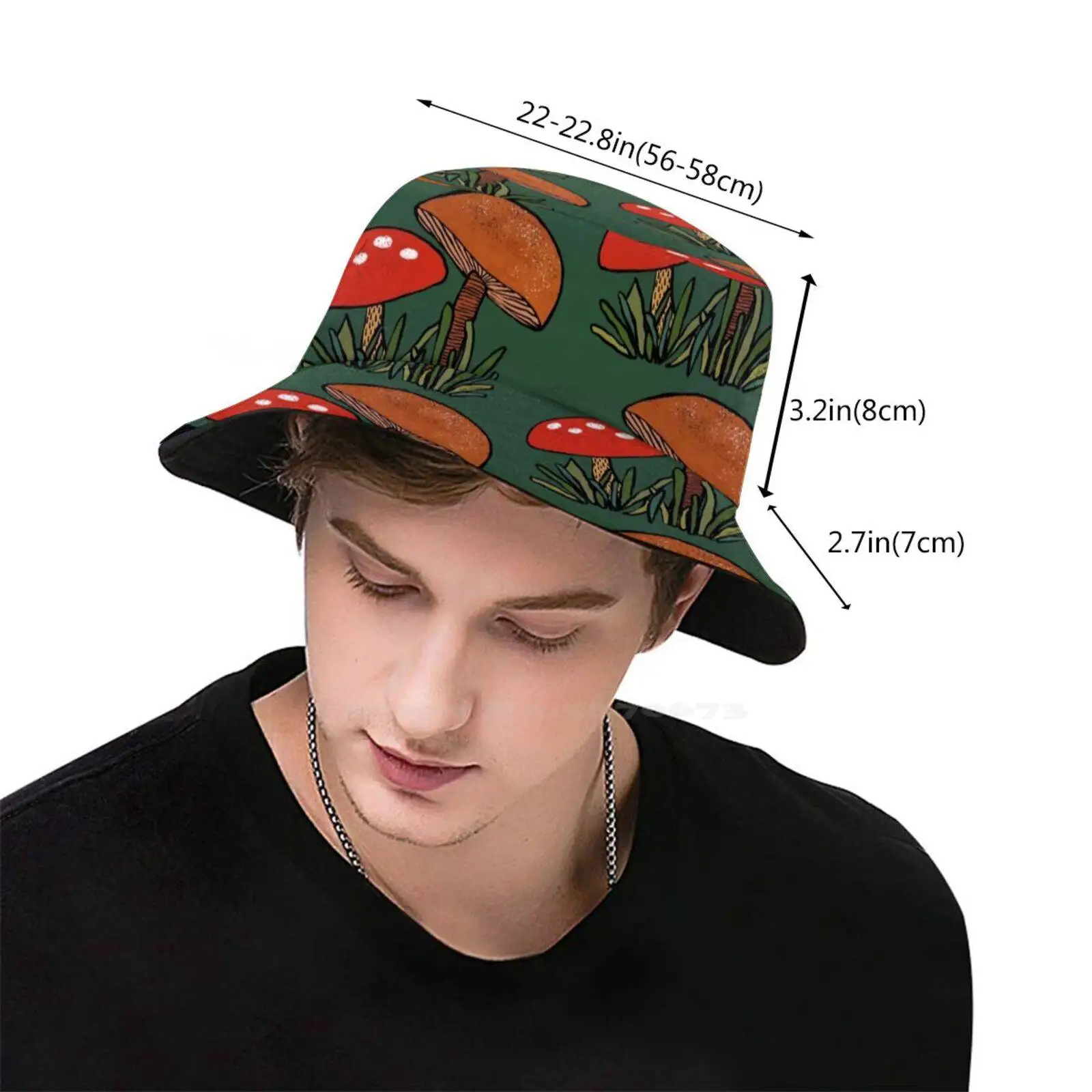 Red Mushroom Brown Mushroom Foldable Panama Bucket Hat Cap Red Mushroom Polka Dot Mushroom Mushroom Friends Grass image 3