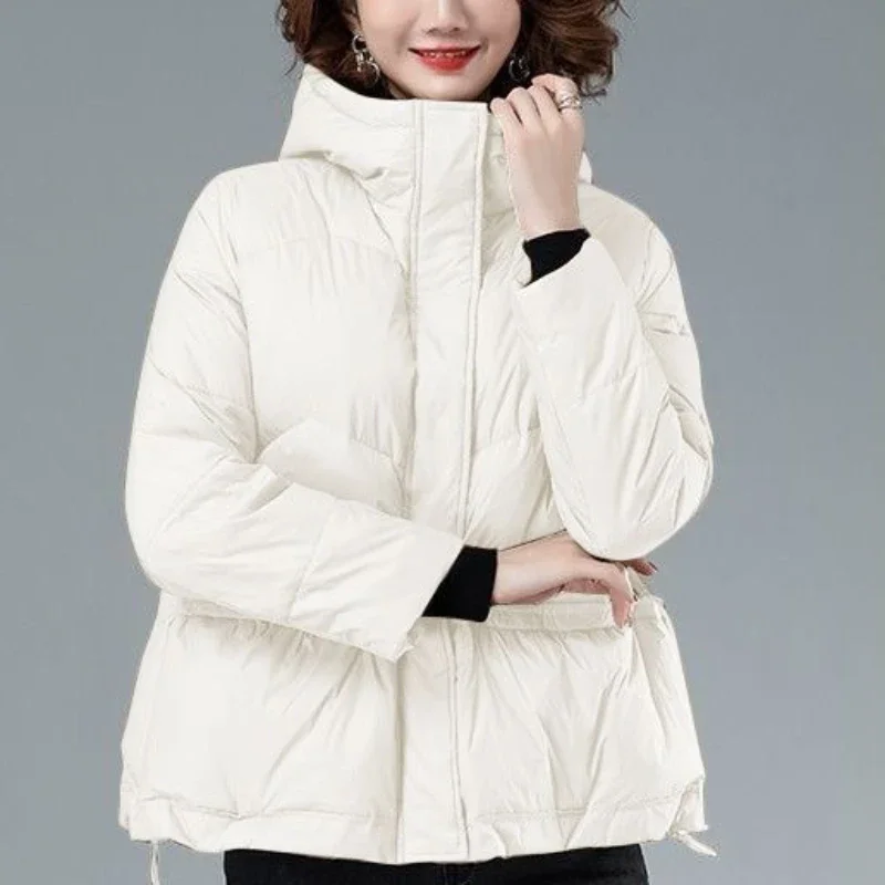 Duck Down Cropped Thick Padding Short Women\'s Jacket Quilted Padded Hoodie Female Coats High Quality Korean 2024 Warm Clothes