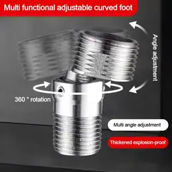 Stainless Steel Angled Curved Foot 360° Rotatable Angle Adjustment Shower Faucet Adapter Wall Mounted Eccentric Screw Corner
