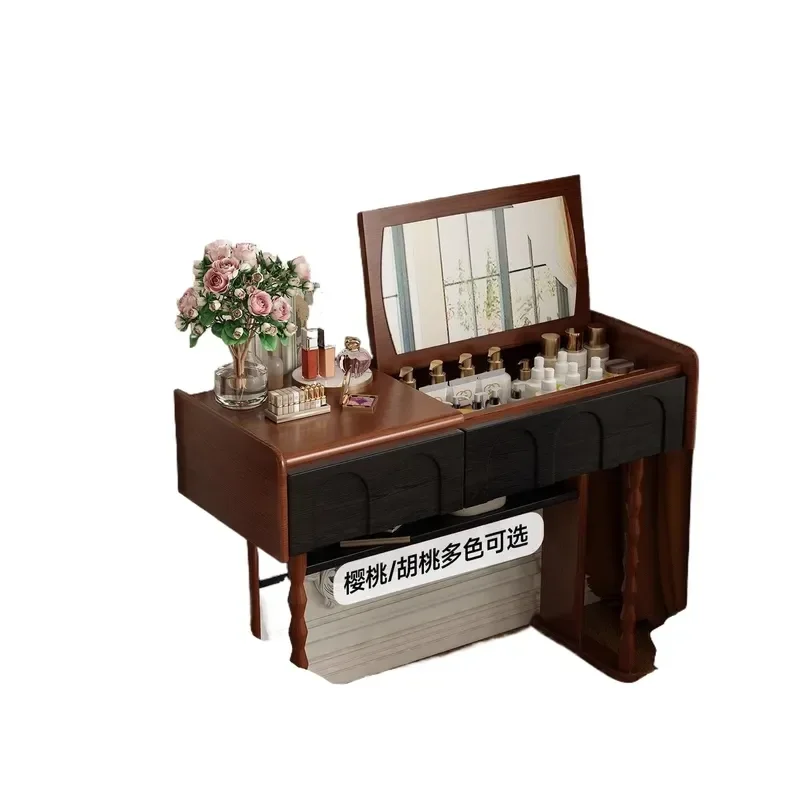 for Ash Wood Solid Wood Dresser Master Bedroom Antique Premium Makeup Table Clamshell with Drawers American Retro Style
