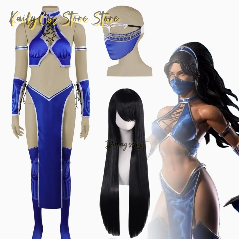 Disfraz de Kitana para adulto, disfraz de Mortal Kombat, Bikini para mujer, Top, pantalones cortos, trajes de máscara, traje de fiesta de Carnaval y Halloween
