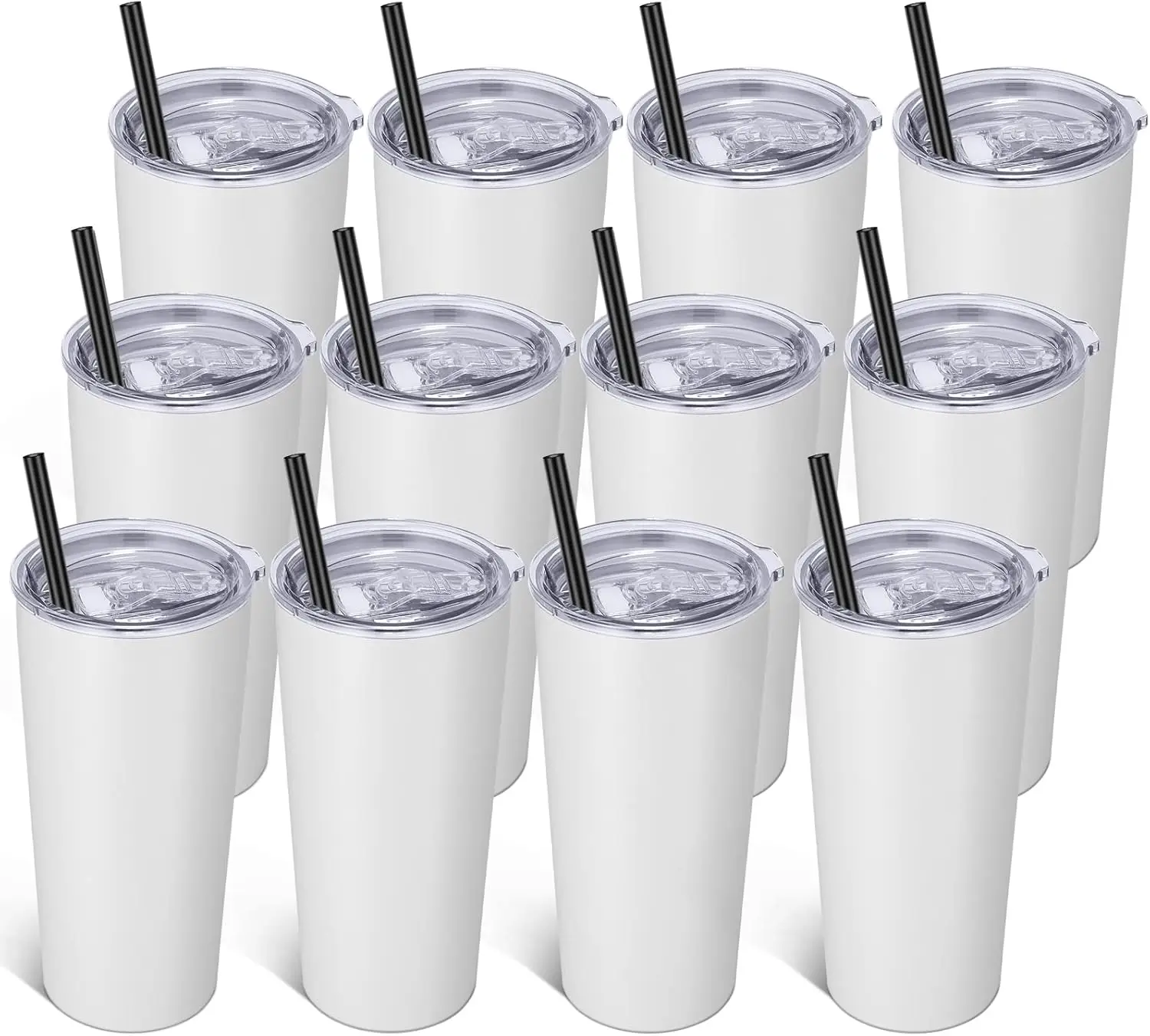 

20oz Stainless Steel Vacuum Insulated Tumbler with Lid and Straw, Double Wall Coffee Cup Travel Mug, White - 12 Pack Bulk