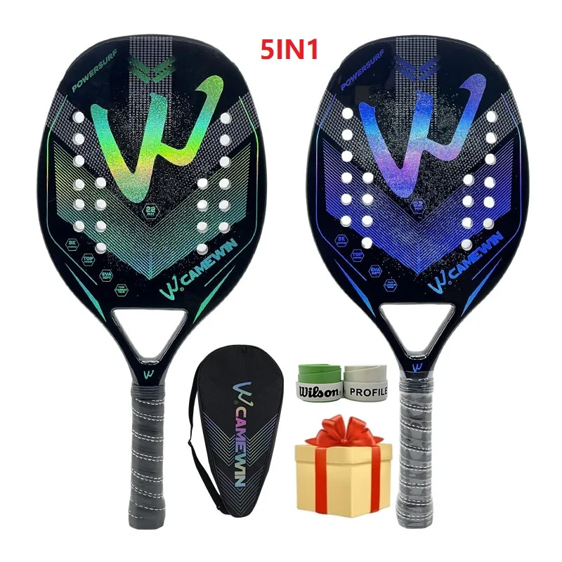 2024 Camewin 3K Holographic Beach Tennis Racket Full Carbon Fiber Frame Feminino Masculina Kit Rude Surface Treatment Beginner