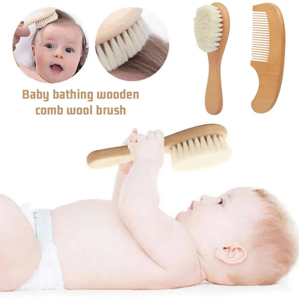 Nieuwe Babyverzorging Puur Natuurlijke Wol Baby Houten Borstel Kam Baby Kam Massager Borstel Haar Borstel Baby Haarborstel V7m1