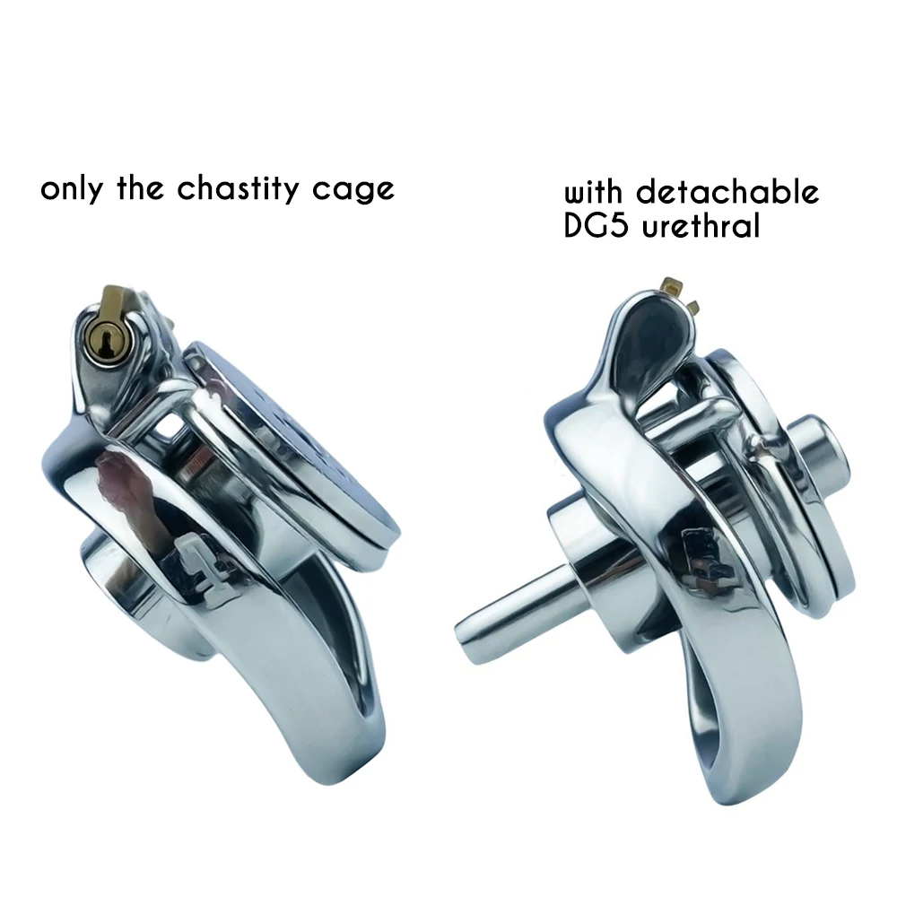 FRRK Cylinder Inverted Male Chastity Belt 정조대 Stainless Steel Cock Cage with Urethral Erotic Sex Toys For Men Metal Penis Rings