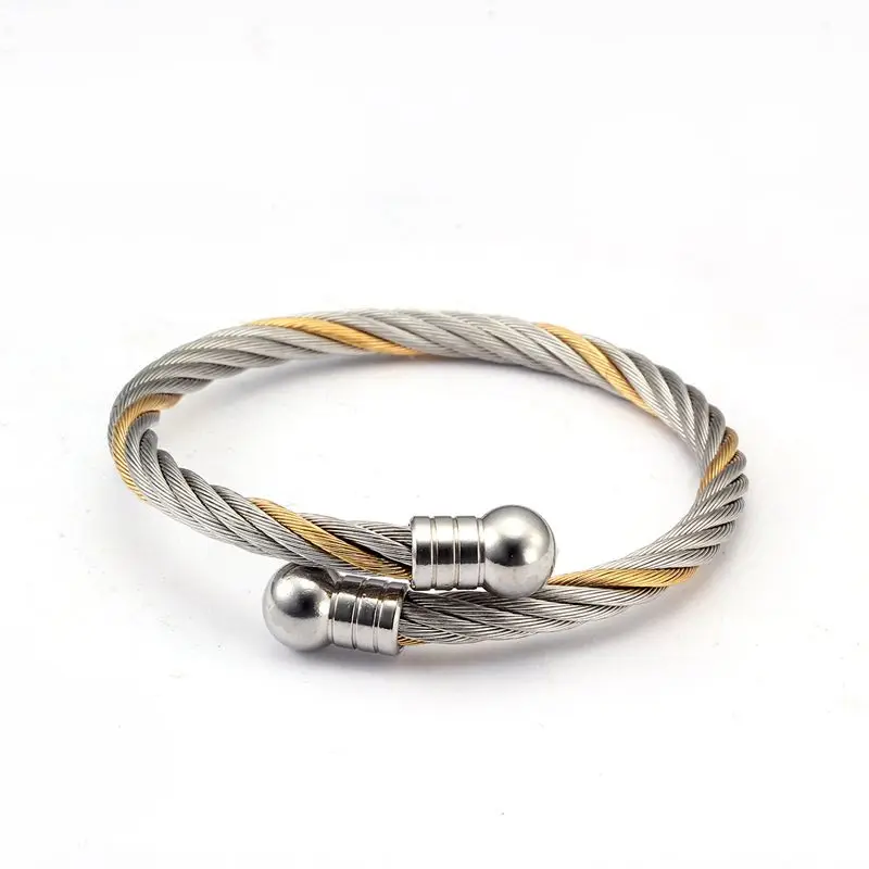 Luxury Stainless Steel Braided Open Men Women Charm Cuff Bracelets Set Trendy Chain Link Sporty Wrap Bracelets Bangles