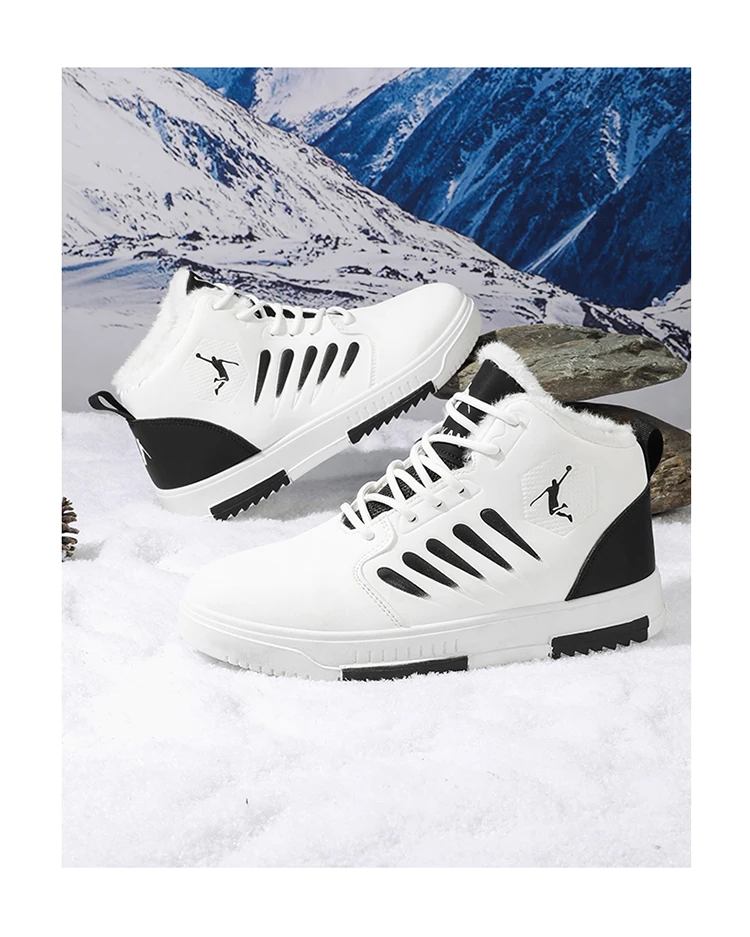 Herren Winter-Sneaker mit Fleecefutter, hohe Schnürschuhe mit Lederobermaterial, rutschfester Sohle, warme Freizeitschuhe für den täglichen Gebrauch. – Detail 1