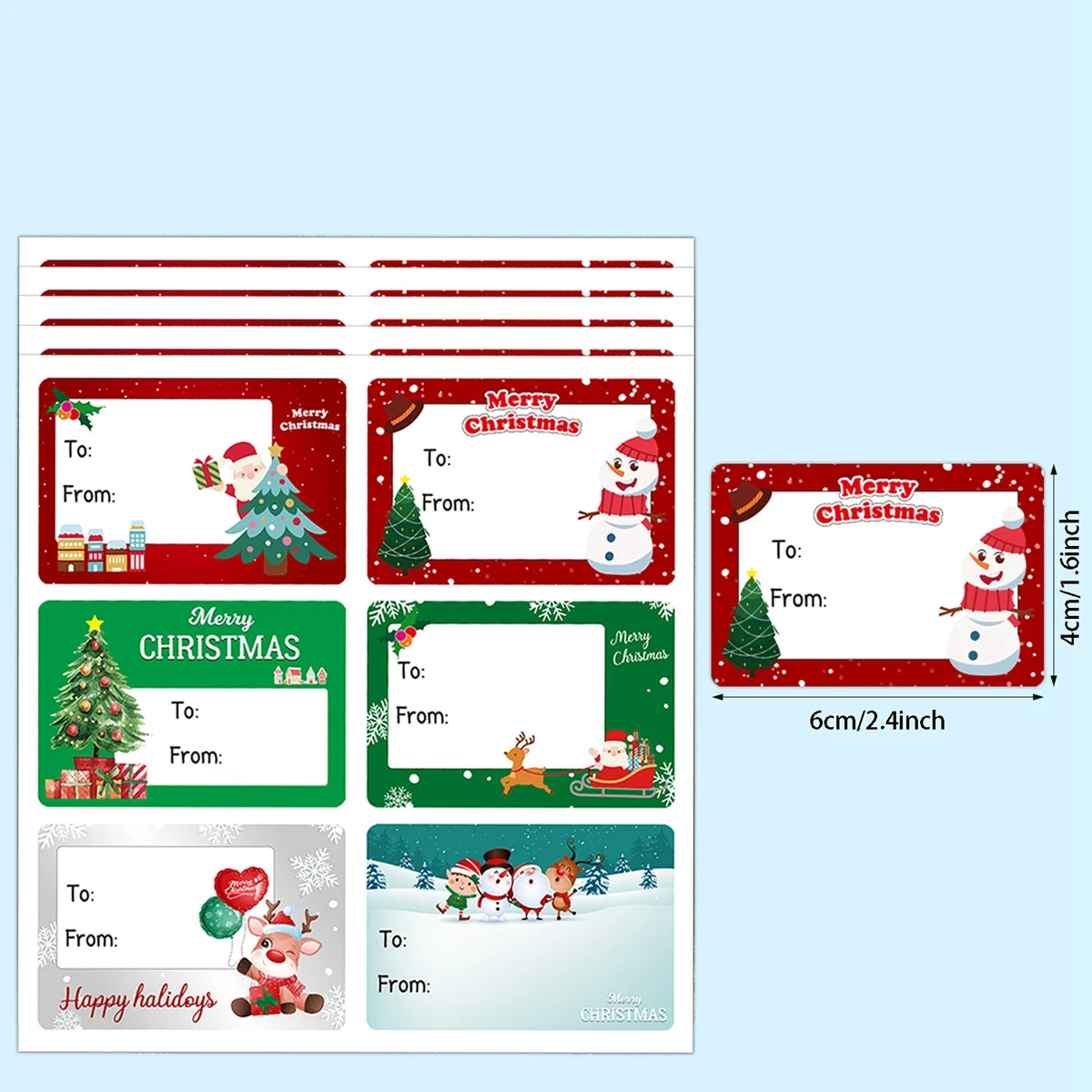 60 قطعة من ملصقات علامات عيد الميلاد، 8 ملصقات هدايا ذاتية اللصق بتصميم علامات أسماء مع رجل الثلج سانتا شجرة عيد الميلاد وأجراس الرنة للعطلات #2