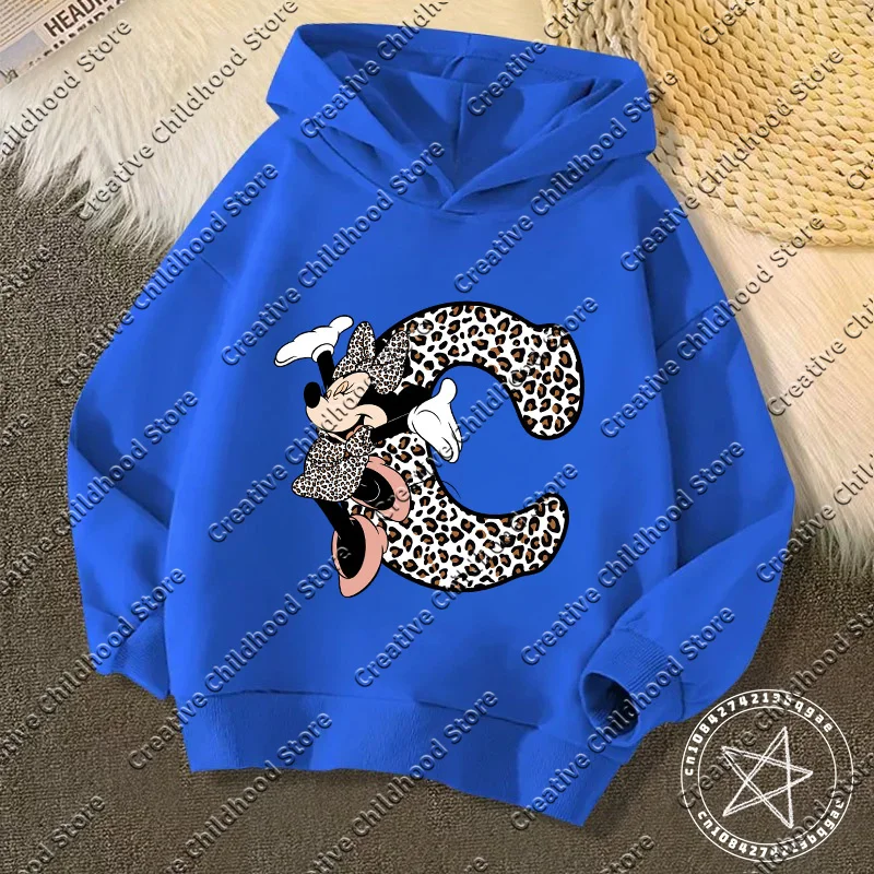 New Children Minnie hoodie Letter A-Z Name Combination Disney Kawaii Cartoons Clothes Kids Little Boy Girl sweater Casual Tops