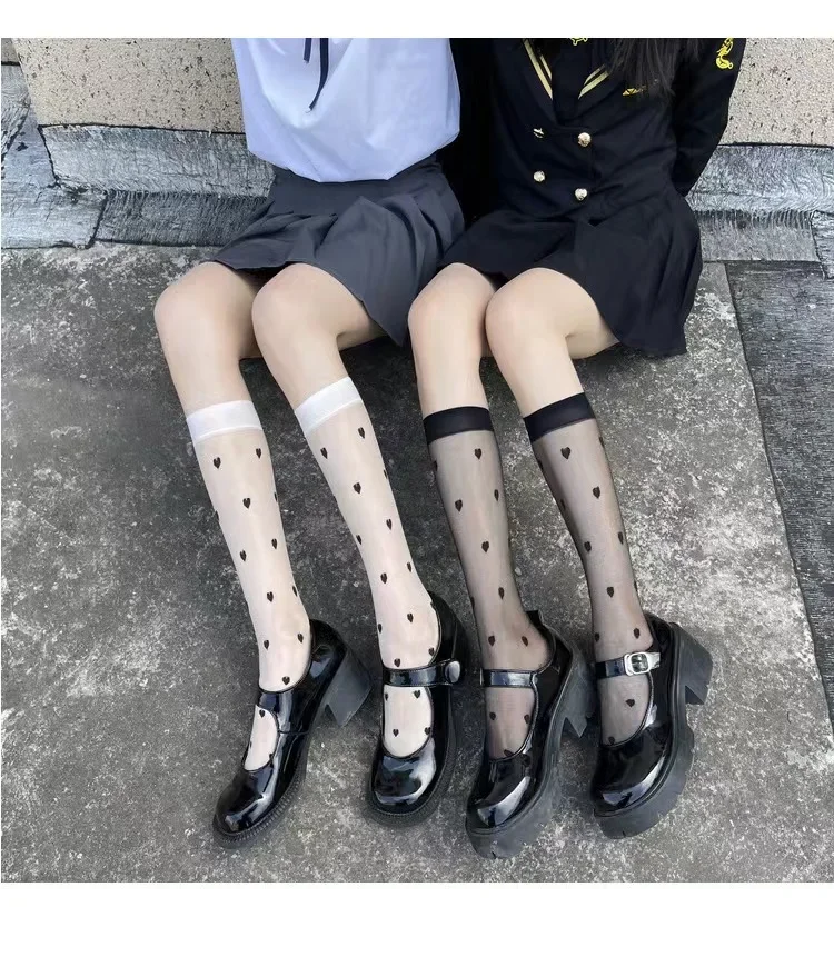 Love Leg Socks Girls Children Cute Student Knee Long Sock Women Heart-shaped Skin Penetrating Thin Elastic Stockings JK Leggings