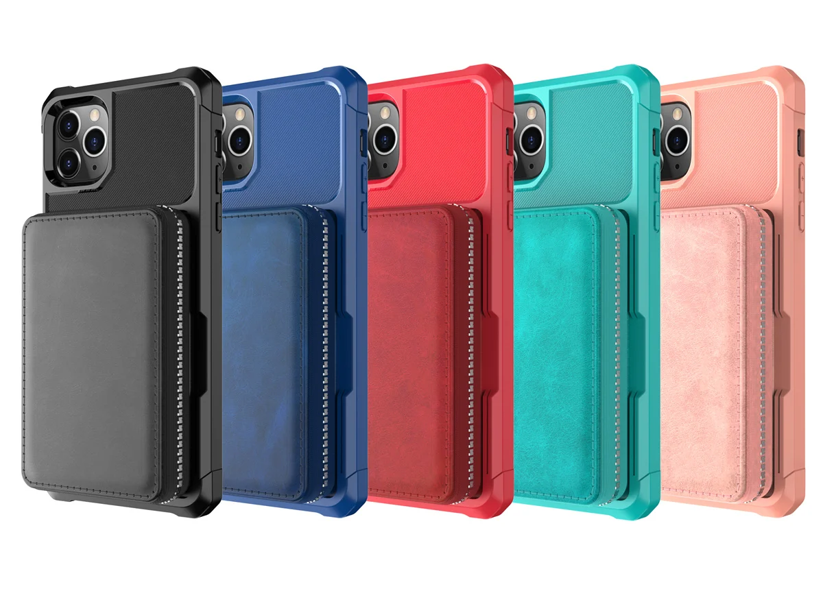 Luxury Zipper Purse Card Bag Wallet Case for iPhone 12 Pro Max 6s 7G 8 Plus SE 2020 XS XR XS Max 11 Pro 12 Mini Defender Cover