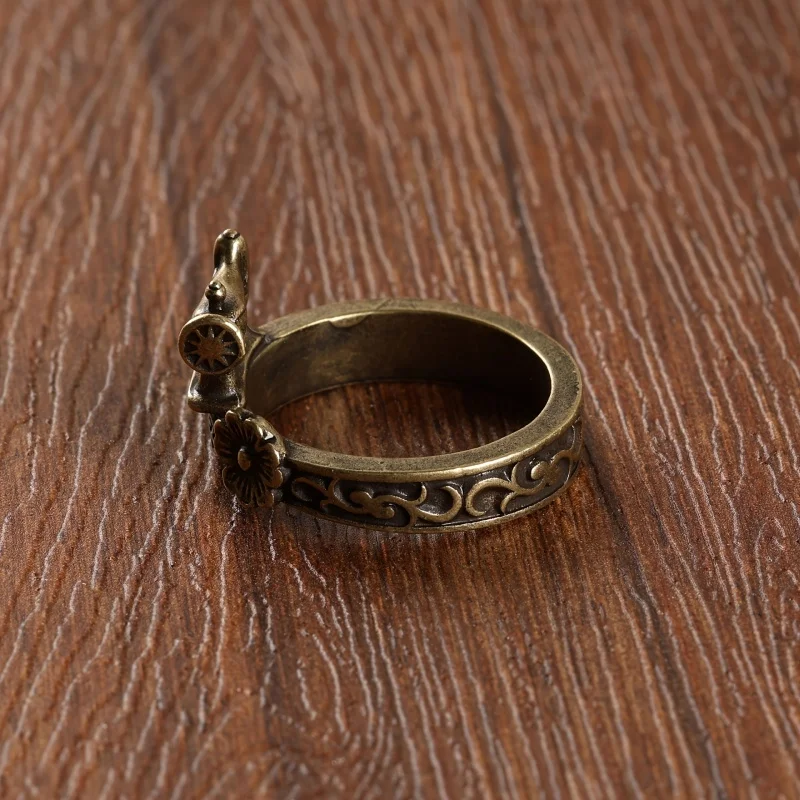 Huitan Vintage Sewing Machine Flower Tape Measure Open Ring for Women Antique Finger Sewing Lover Unique Statement Jewelry Gift