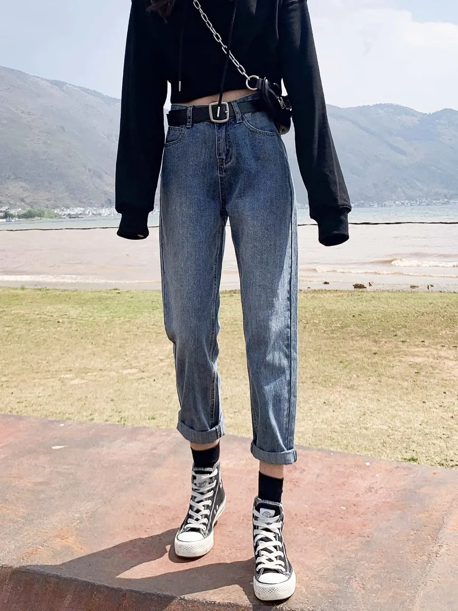 

Женские джинсы-шаровары с высокой талией, новинка 2024 года, весна-осень, прямые, укороченные, в стиле «папины джинсы» (модель «Огурец»)