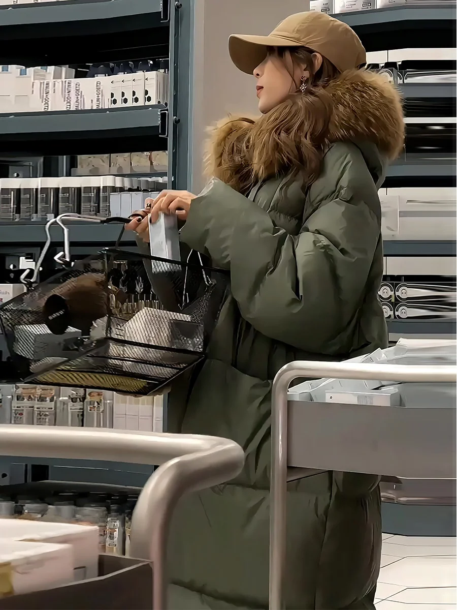 Piumino lungo da donna Jaet 2024 Inverno Nuovo Sle Pendolarismo Sle Bianco Du piumino Collo di pelliccia Cappotto Trendy Pigro High-End F...