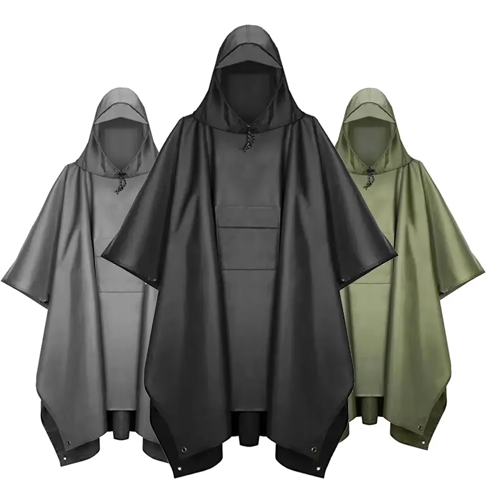 

New 3 in 1 Outdoor Raincoat Hooded Sleeve Waterproof Rain Poncho Large Multifunction Rain Cover Hiking Travel