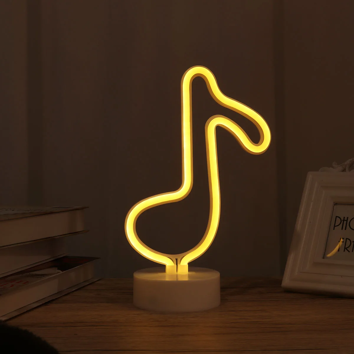 

Musical Note Shape Led Neon Desk Lamp Creative Light Sign With Holder Base For Home Party Bedroom Bedside Table Decoration