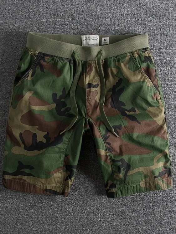 

Summer Camouflage orts Men's Casual Loose Fit Five-Quarter Length Spor Elastic Waist Breathable Youthful Sle