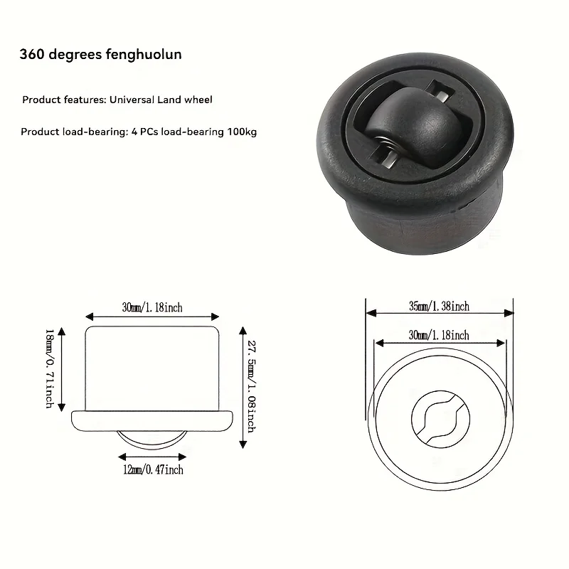 Furniture Moving Table Wheel 360 Degrees Rotating Ground Wheel Universal Bottom Wheel Hidden Open Table Cabinet Moving Wheel