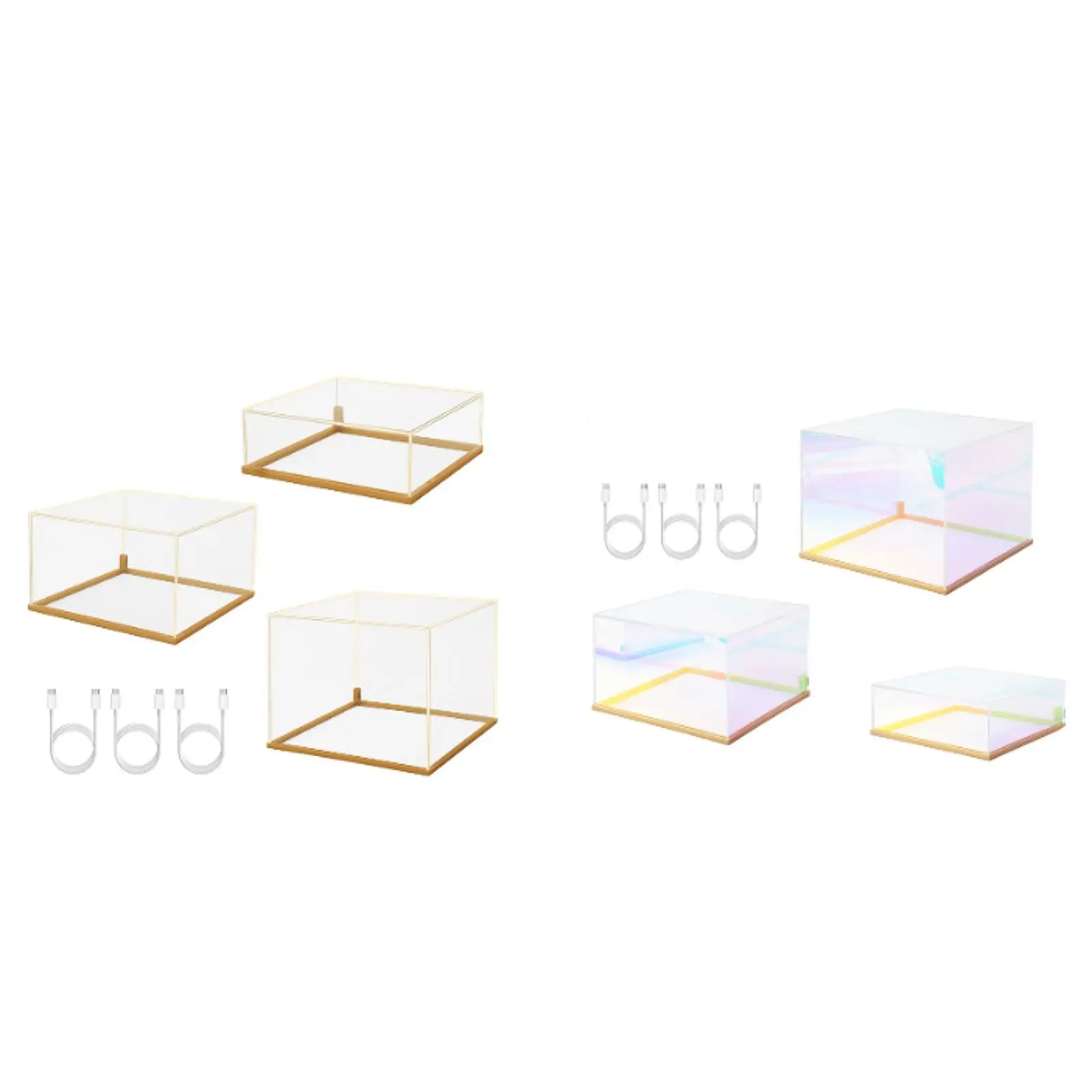 3 Pieces Acrylic Display Case with Lights Showcase Decorative Nesting Risers Stands for Perfumes Figurines Bags Figures Plants