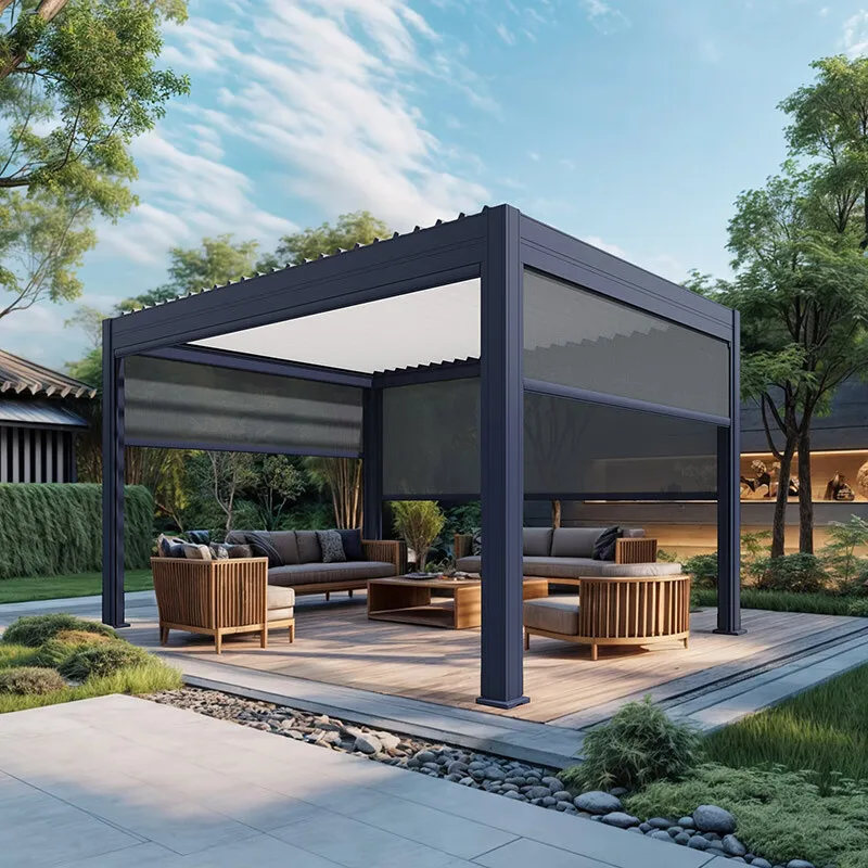 Electric Adjustable Bioclimatic Louvered Motorized Aluminous Waterproof Outdoor Living Garden Gazebos Gazebo Awning Pavilion