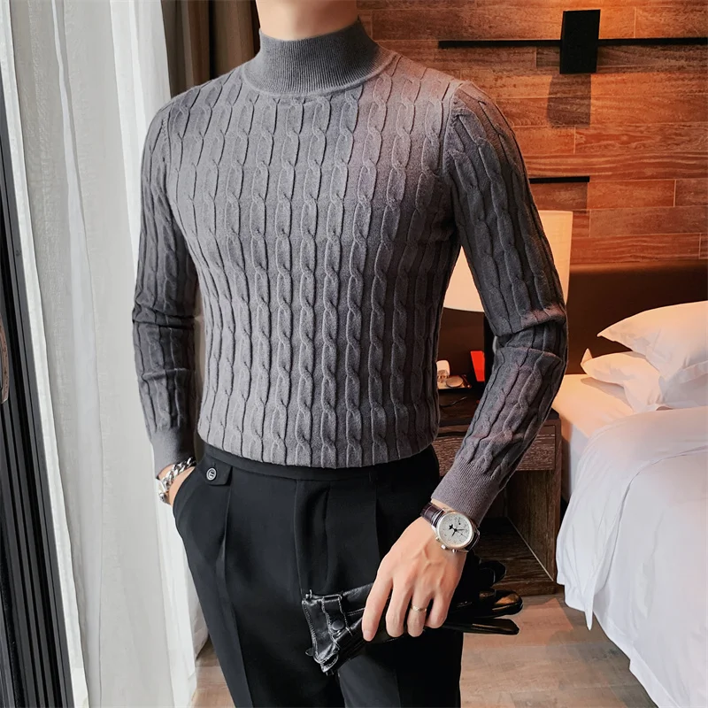 Winter Mens Turtleneck Sweater Casual Slim Fit Basic High Collar Knitted Pullover Male Elastic Warm Sweater Men Pullover 3XL-M