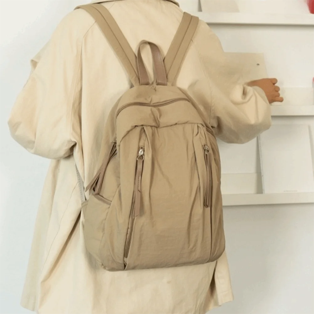 Fashion Solid Color Travel Backpack Lightweight Versatile Nylon Backpack Large Capacity Multi-pocket Student Schoolbag Outdoor