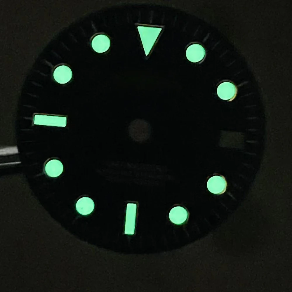 28.5mm S Logo GMT Black Dial Fit NH34 Japanese Movement  Green Luminous Watch Modification Accessories