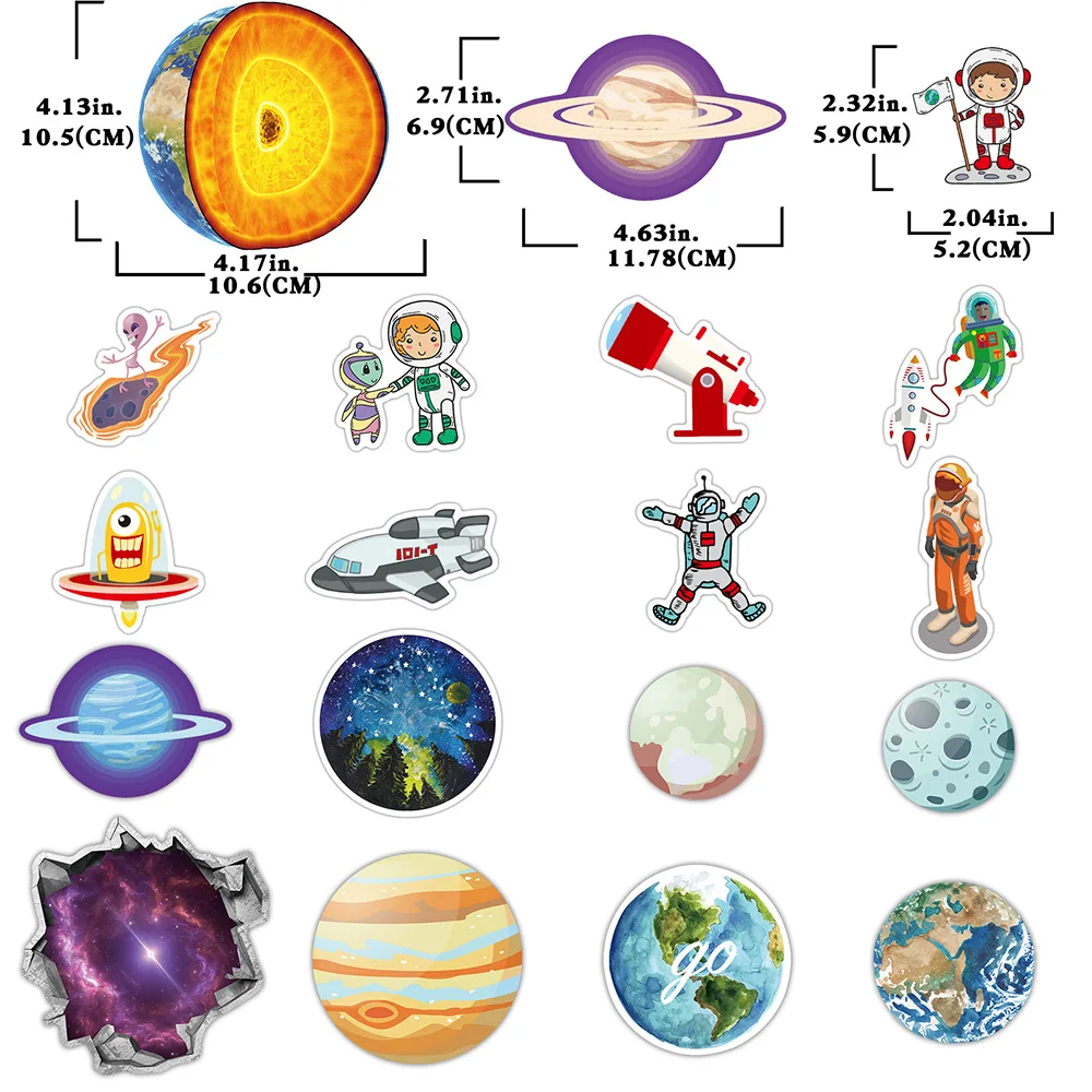 10/30/65pcs Out Space Astronaut Stickers Planet Graffiti Decoration Sticker DIY Stationery Diary Window Cool Cartoon Decal Toys