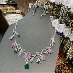 Autumn and winter earrings temperament flowers rose necklace full of diamonds suit women