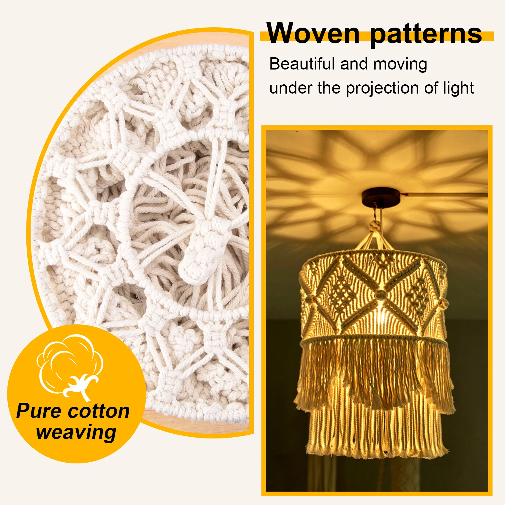 

A59Z-Handmade Wall Tapestry Lampshade Bohemia Macrame Boho Decor Handcraft Tassel Tapestry Background Headboard Wall Hanging