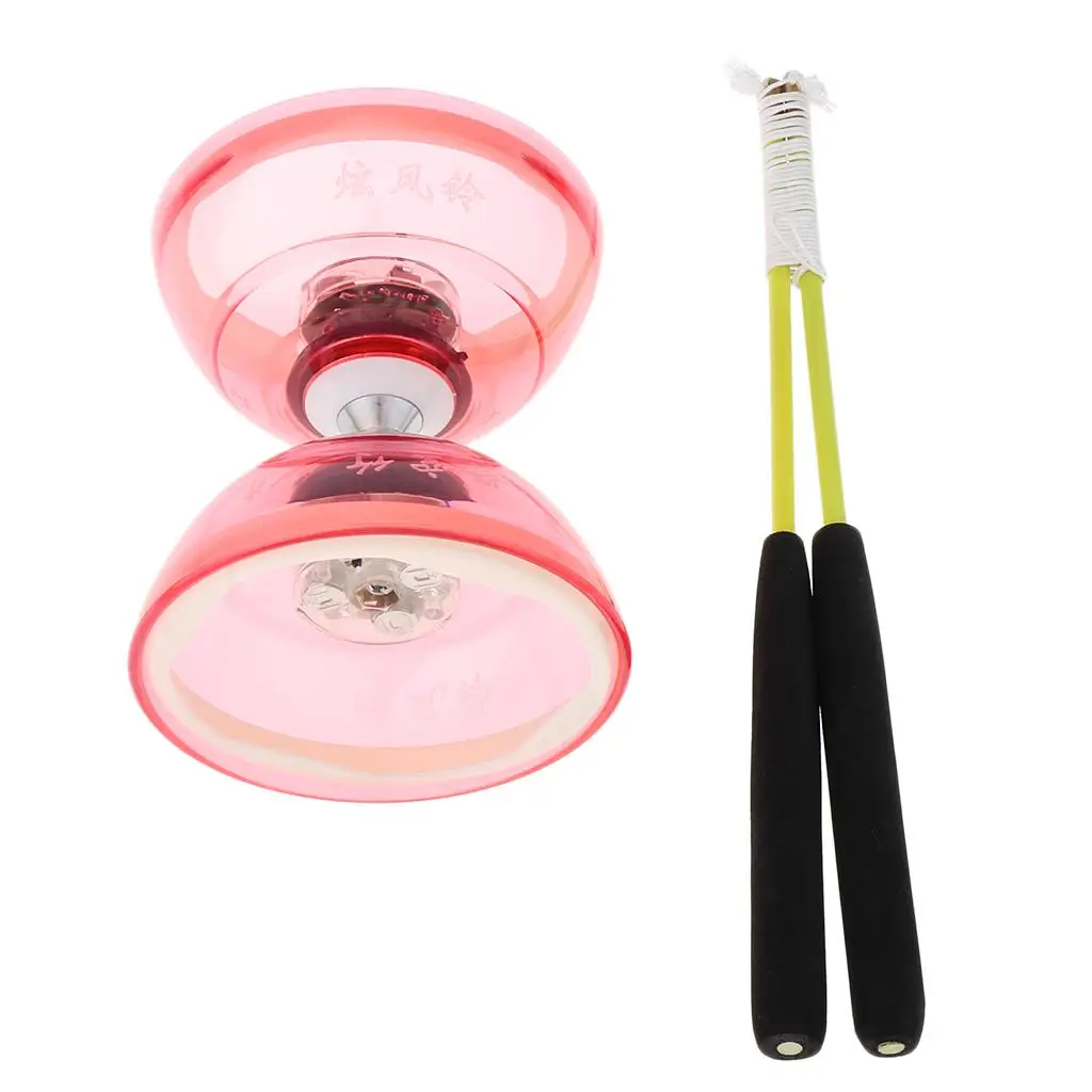 Pro Triple Bearing Medium 5inch Chinese Yoyo Diabolo Toy with Lights & Carbon Sticks & String Set, Different Colors Vary