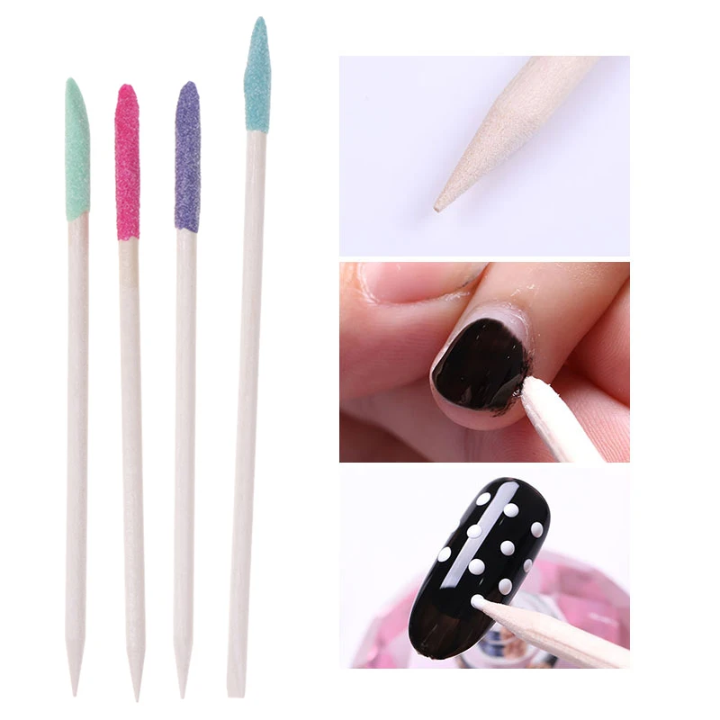 10 Stuks Nail Slijpen Houten Grind Stok Nail Scrub Strass Pickup Stok Manicure Pusher Remover Dubbele Hoofd Pedicure Tool