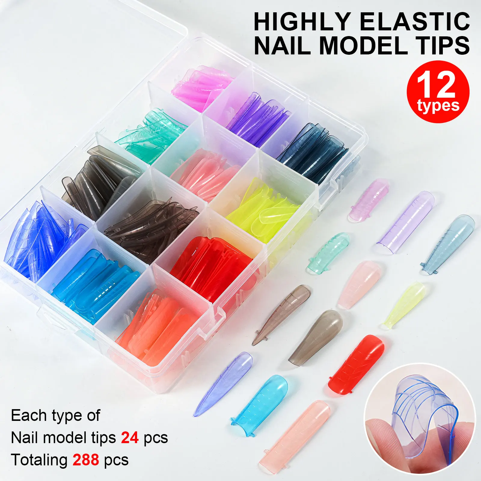 Colorful Nail Poly Acrylic Gel Top Molds for Nails UV Gel Polish Quick Building Mold False Tips Molds Reusable 20/100/144/288pcs