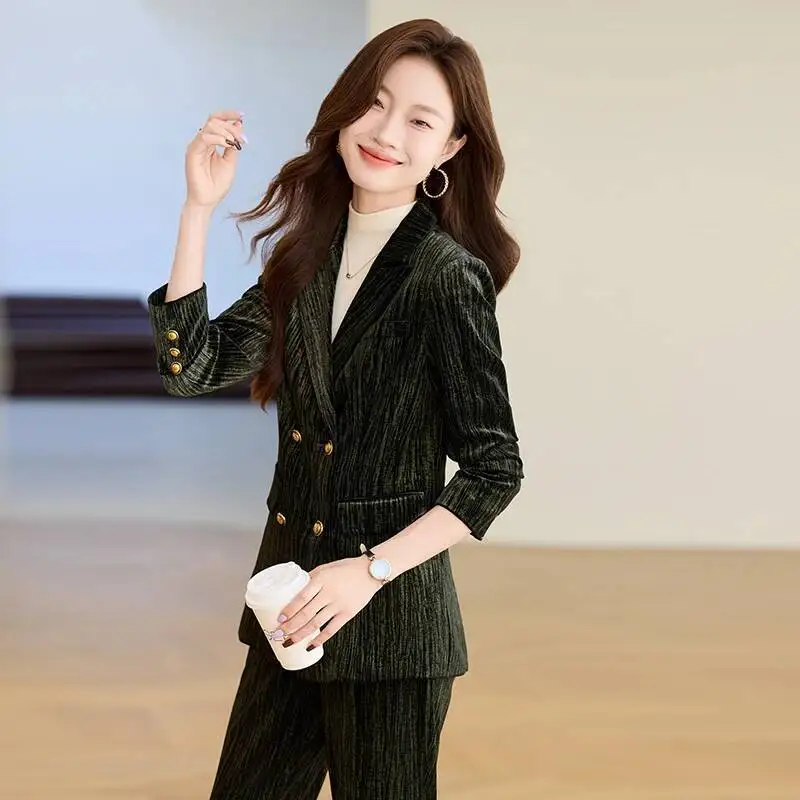 

Формальные брючные костюмы из высококачественной ткани, профессиональные женские пиджаки, офисная одежда, осенне-зимние комплекты брюк для карьеры и интервью