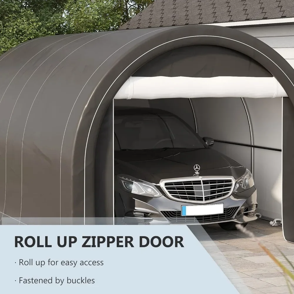 Barraca de armazenamento de garagem portátil resistente, Garport com grande porta com zíper, Anti-UV PE Canopy Cover para carro e caminhão, 10 ft X 16 ft