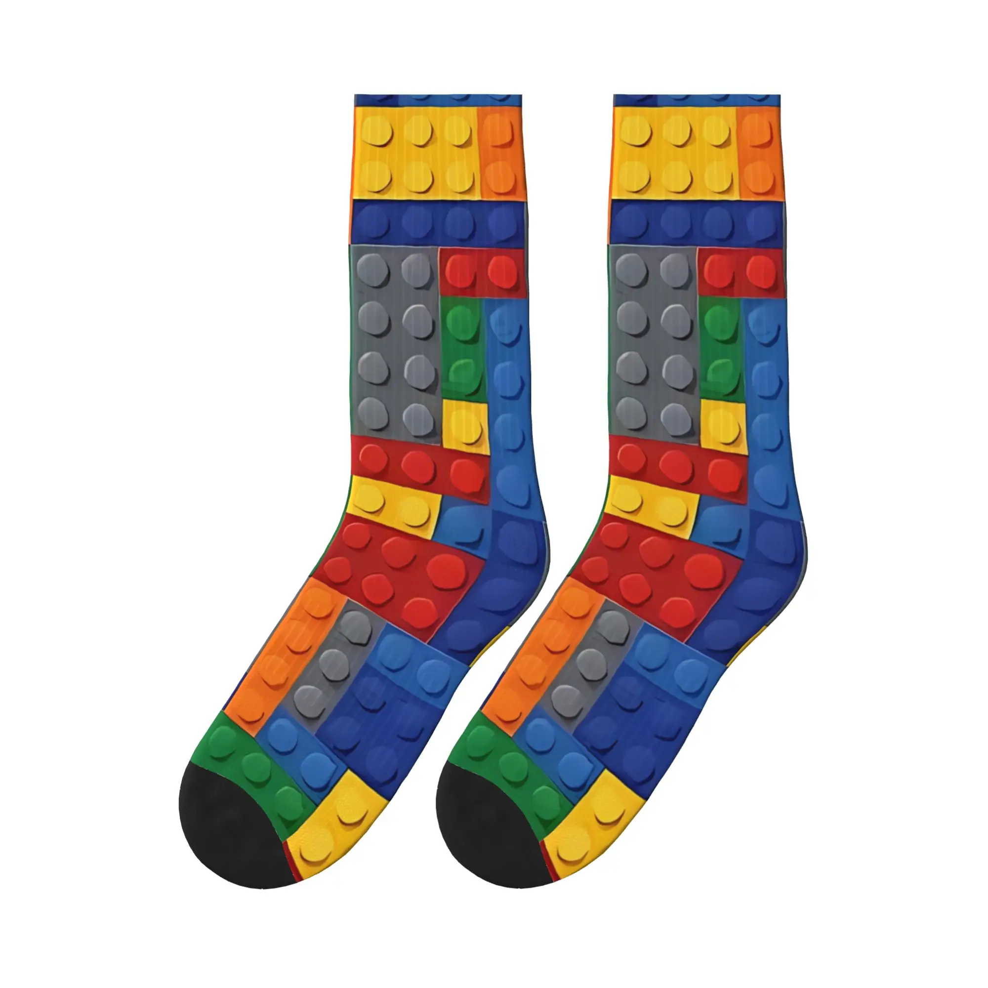 Women Men Socks Colorful Building Blocks Brick Pattern  Stockings Anti Bacterial Socks Autumn Novelty Graphic Climbing Socks
