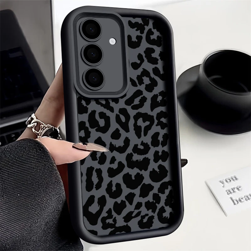 Preto leopardo impressão padrão caso de telefone para samsung galaxy s24 s23 s22 ultra plus s21fe a55 a54 a53 a52 a35 a25 a15 a14 5g capa