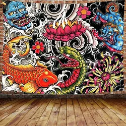 Dragon Tapestry Ukiyo-e Japanese Legendary Snake Tapestry, Anime Tapestry Wall Hanging Sea Wave Koi Japanese Art Décor