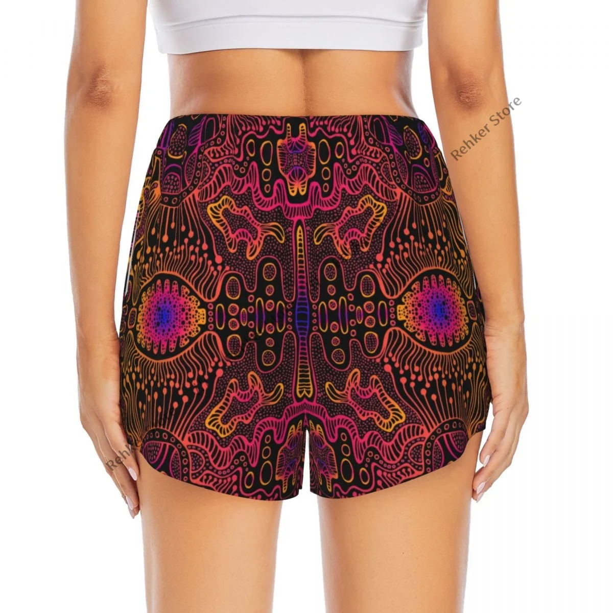 Calções de treino feminino fitness secagem rápida dupla camada shorts espaço psicodélico trippy atlético yoga calças curtas ginásio leggings