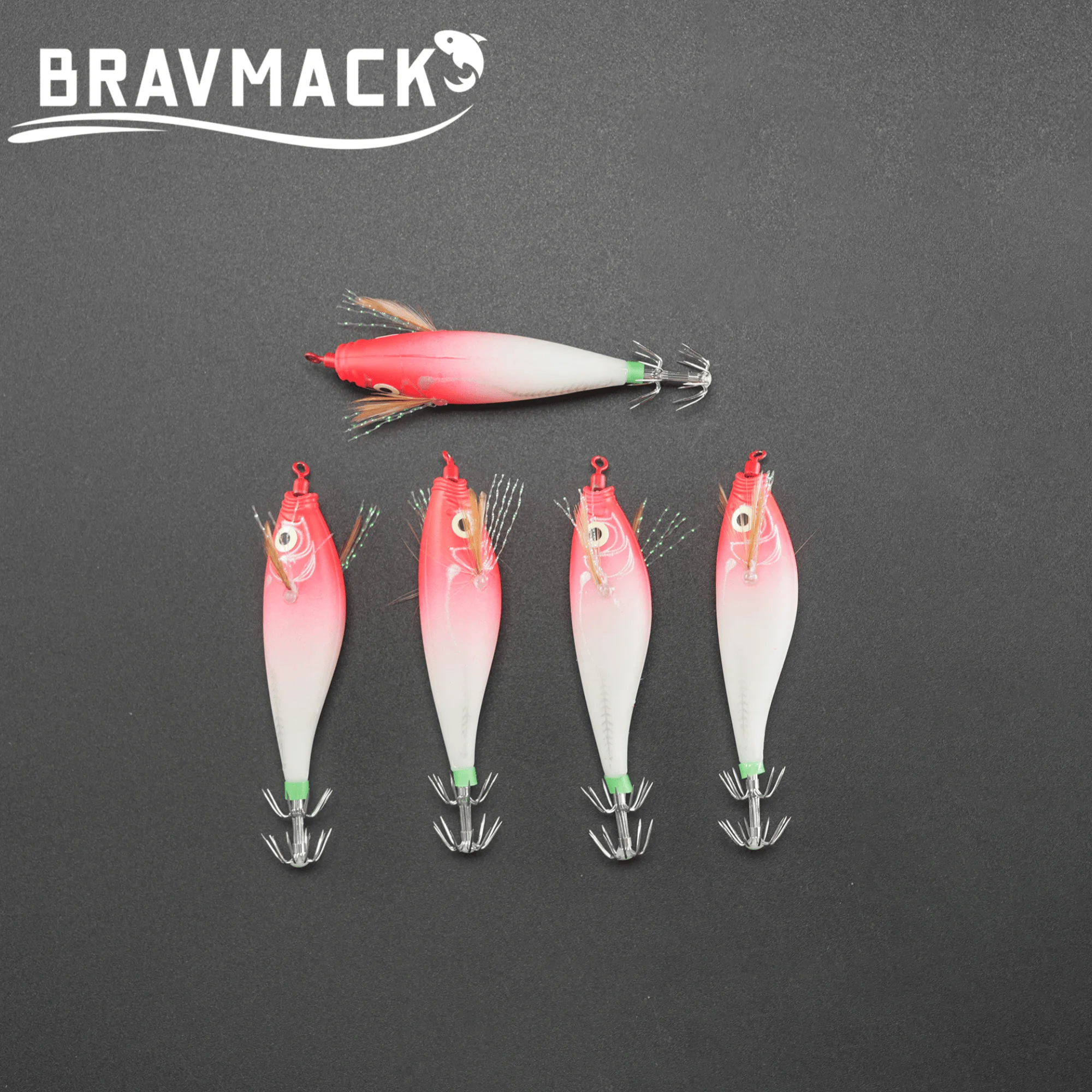 BRAVMACK 5 Stück Leuchtende Horizontale Tintenfisch-Jigs, Garnelen-Köder, Regenschirm-Haken, Salzwasser-Angelausrüstung für Oktopus und Tintenfisch