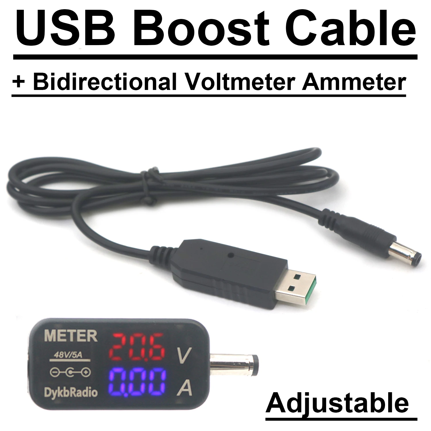 

Adjustable USB Boost Cable Power Supply+ 5525 5521 DC Voltmeter Ammeter 5V 9V 12V 15V 19V 20V LED Digital Voltage Current METER