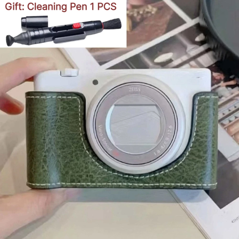 Camera case protective case PU Leather case base half cover For Sony ZV1F ZV1M2 camera bag ZV1F +1 PCS Free Cleaning Pen