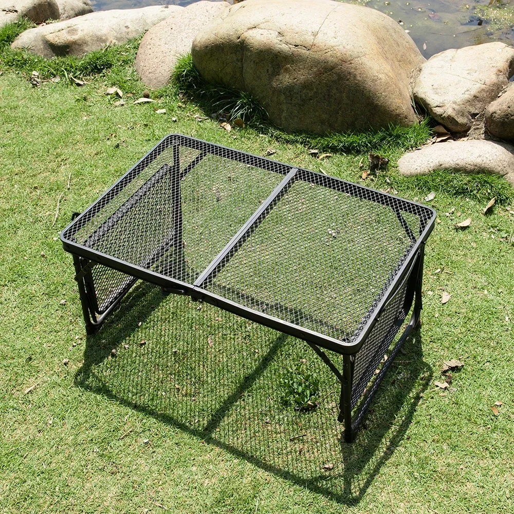 Outdoor Camping Folding Table Picnic Table Foldable Beach Mesh Top Table Camping for Picnic Travel