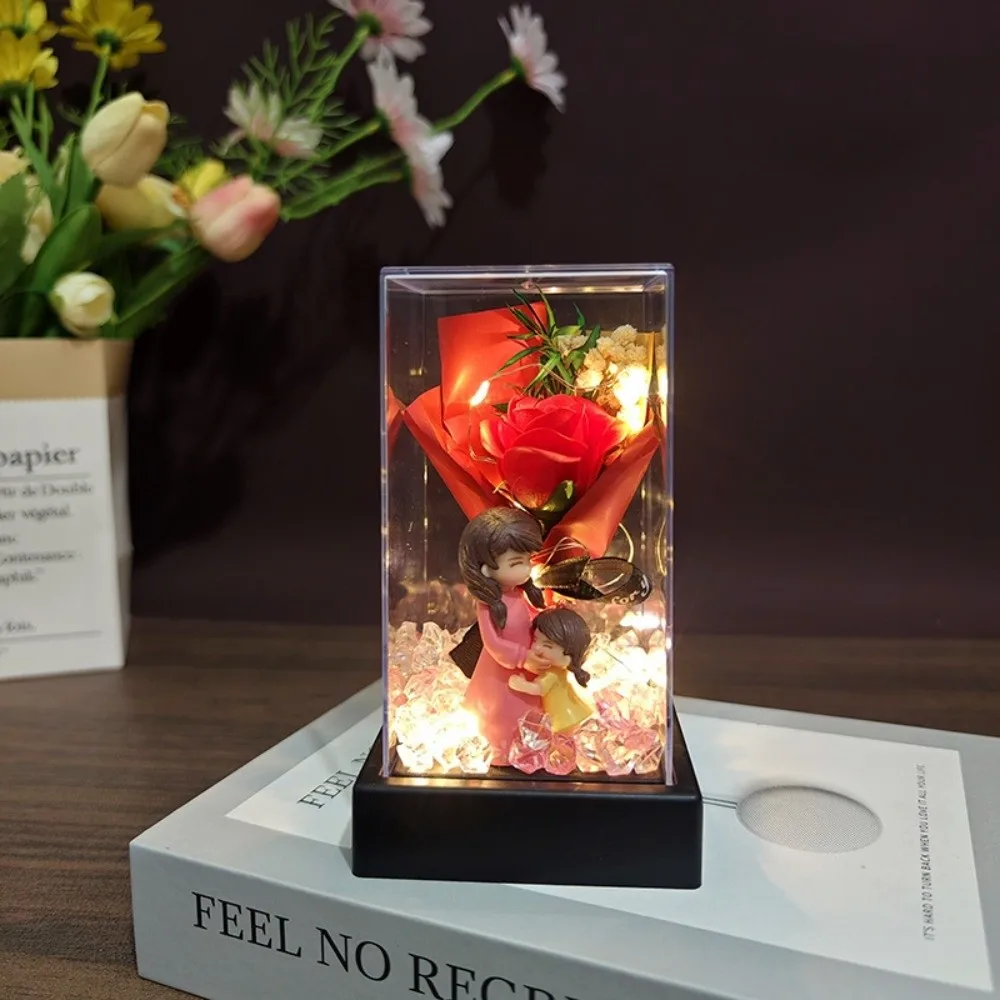 LED-Konservierter Lampenschirm mit Transparenter Abdeckung Quadratischer Rosen-Lampenschirm LED Leuchtende Konservierte Blume