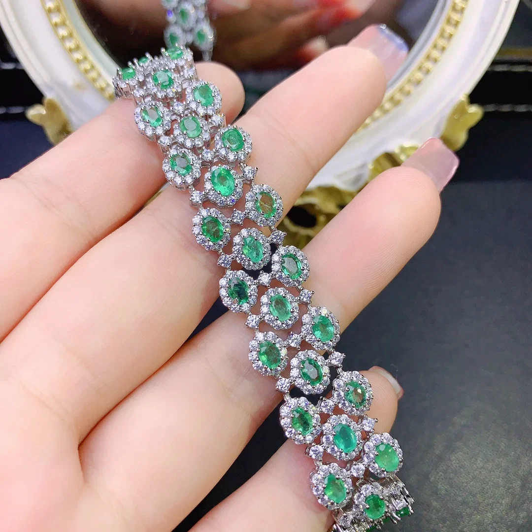 925 Silver Emerald natural Gem bracelet luxury  jewelry Women\'s free shipping Christmas women\'s bracelet boutique