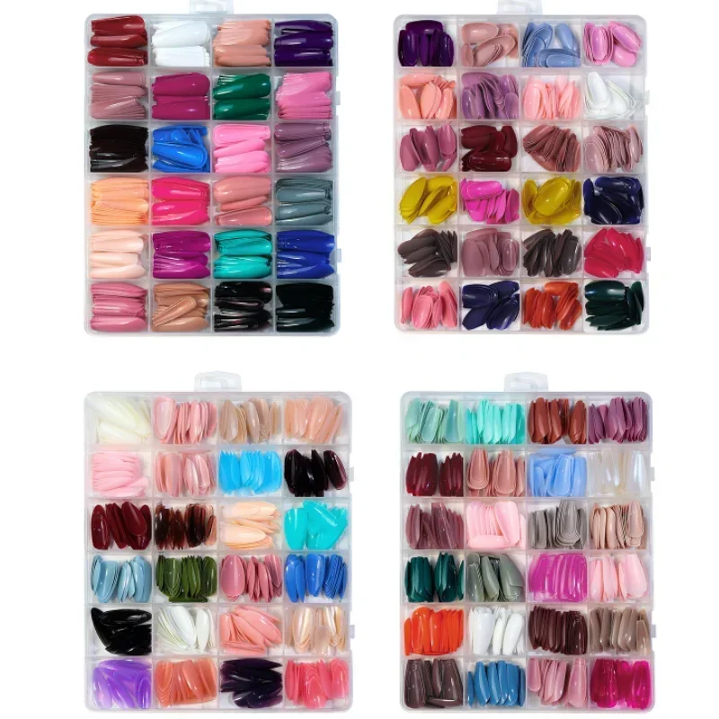 576PCS False Nails Tips Short Coffin/Almond French Artificial Acrylic Press on Nail Art American Nail Capsule for Girls Women