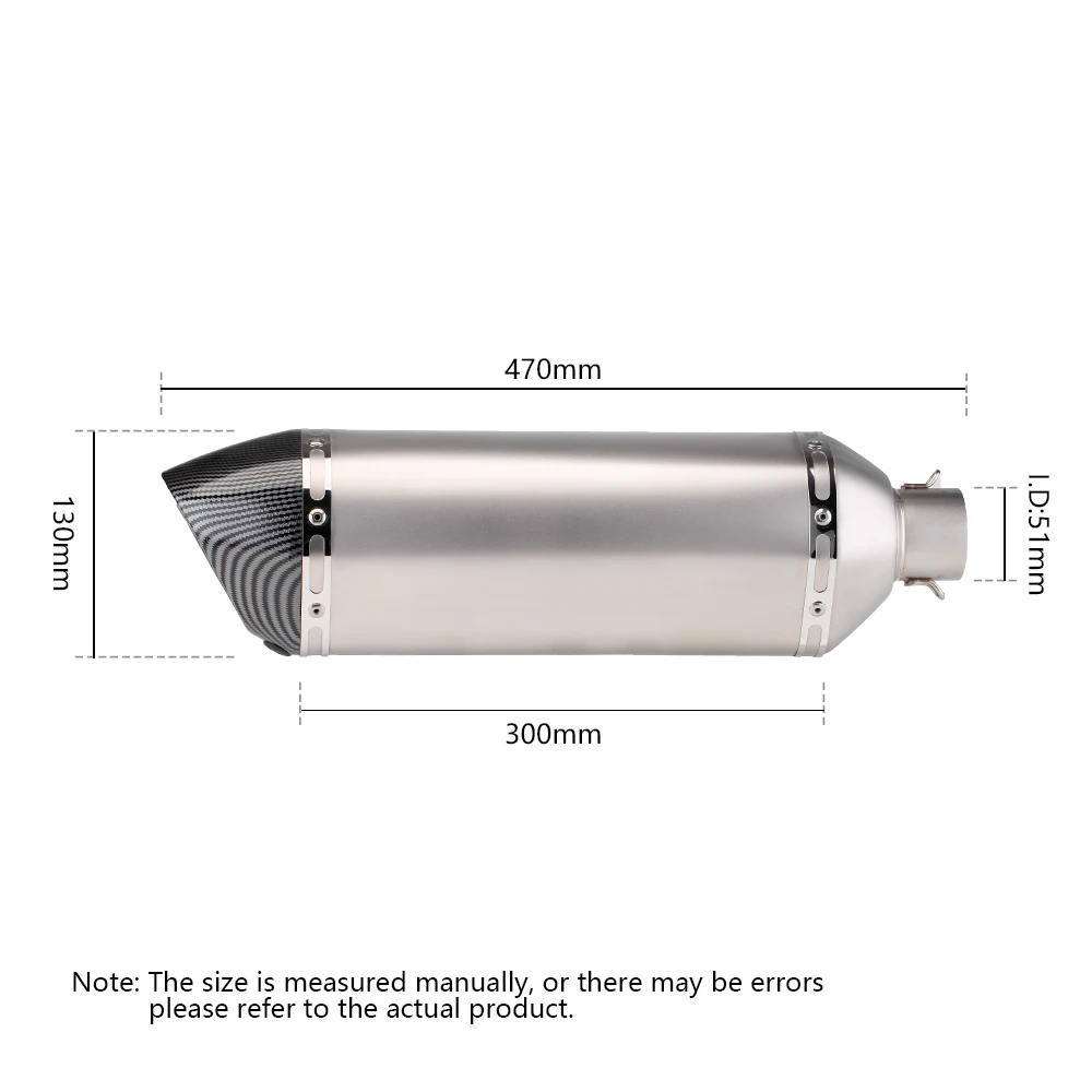 51mm Motorcycle Exhaust Modify Motocross Exhaust Muffler for CBR500R Z900 R6 R3 ATV Dirt Pit Bike 470MM